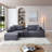 Modular Sectional Sofa With Deep Seat, Corduroy Fabric, Cup Holders, USB Ports, And Storage Box, Sleeper Sofa With Movable Ottoman, No Assembly Required, Grey-1354121309