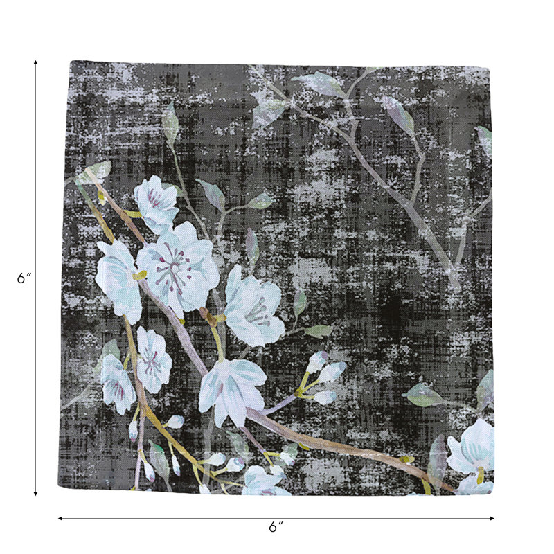 Blossom Fantasia Cotton Sateen Cocktail Napkins, Black/Blue