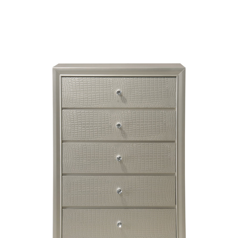 Mobilier de chambre à coucher en bois à motif de commode à cinq tiroirs 1 pièce, Champagne