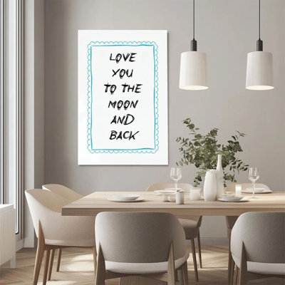 1Pc Framed Canvas Poster Print Love to the moon and back, handwritten text, wavy border, hand-drawn graffiti style Wall Art Decor, Perfect for Room De