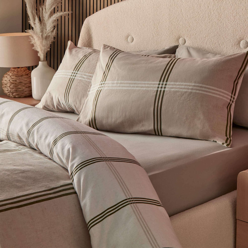 Silentnight Brushed Cotton Duvet Set Natural Check, Single Duvet Cover Set + 1 Standard Pillowcase