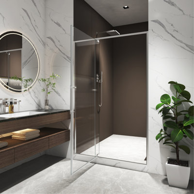 38-42"W X 74"H pivot shower door, open outside, stop at 105 degrees, with 5/16" tempered glass finish Brushed Nickel