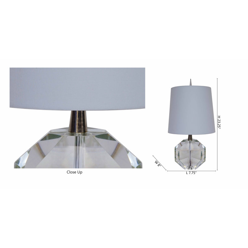 Mcvey 1-Light Chrome Table Lamp With A Crystal Base And A White Shade