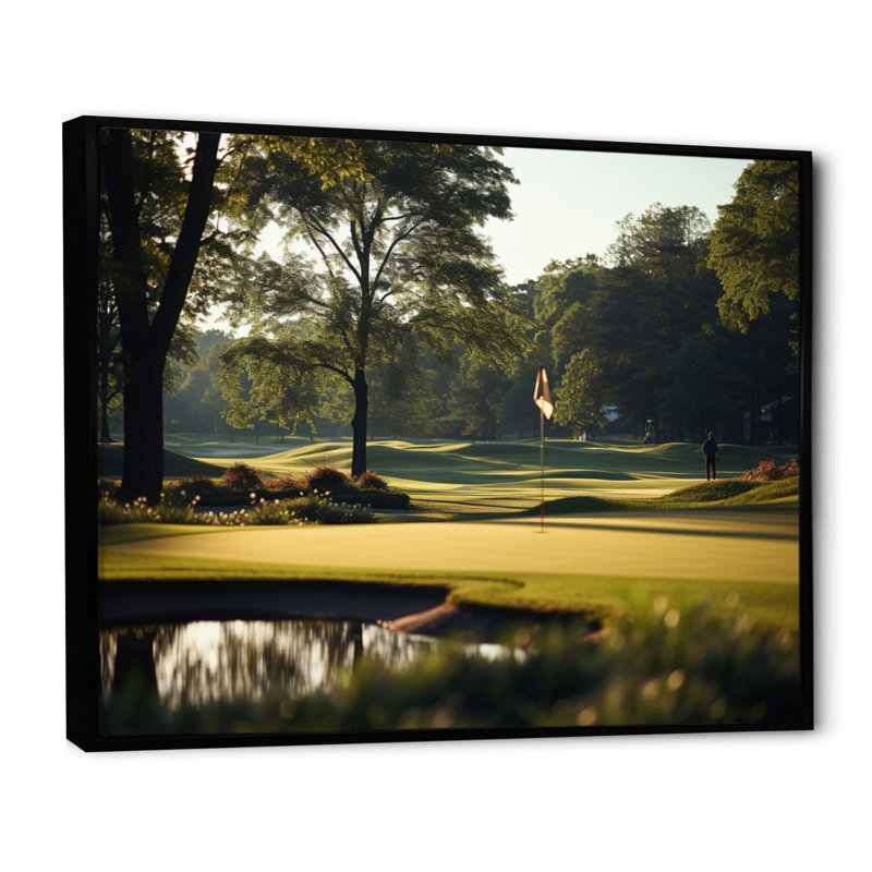 " Golf Putting Green Tranquility I ", 30" H x 40" W x 1.5" D, Black Floater Framed