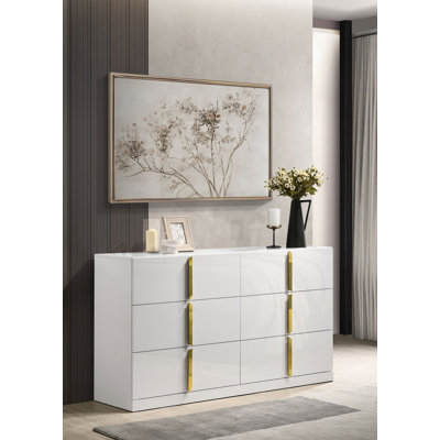 Ines 6-drawer Bedroom Dresser Cabinet White High Gloss