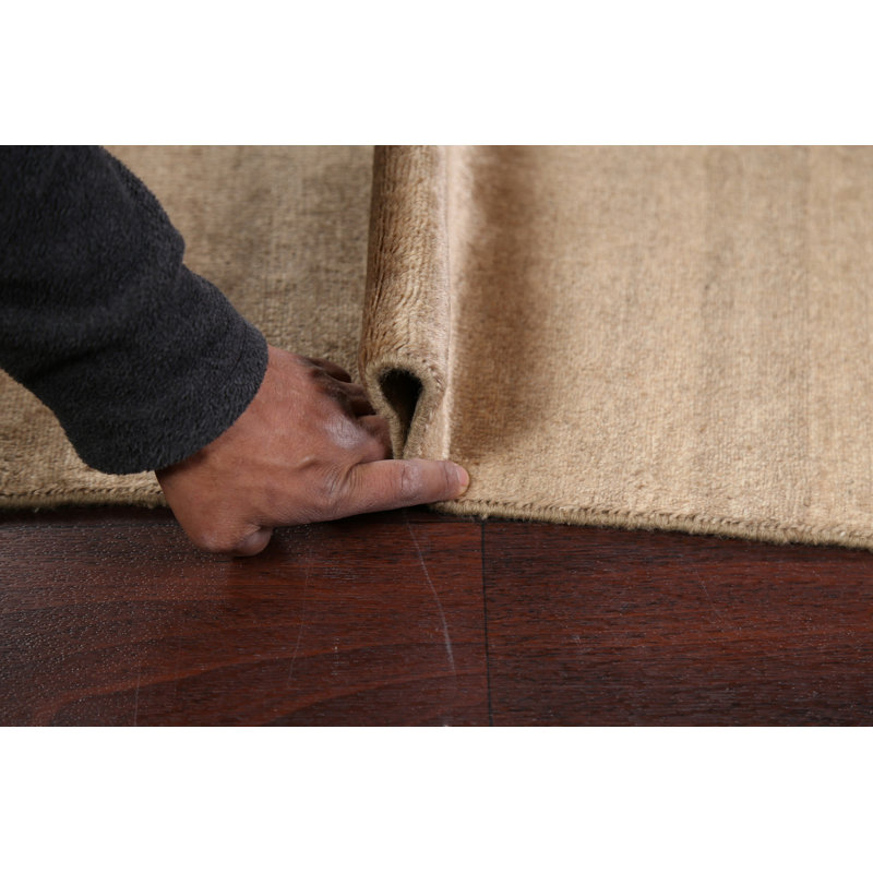 Tapis beige en laine noué à la main de conception unique 3 pi x 5 pi 1 po New Age