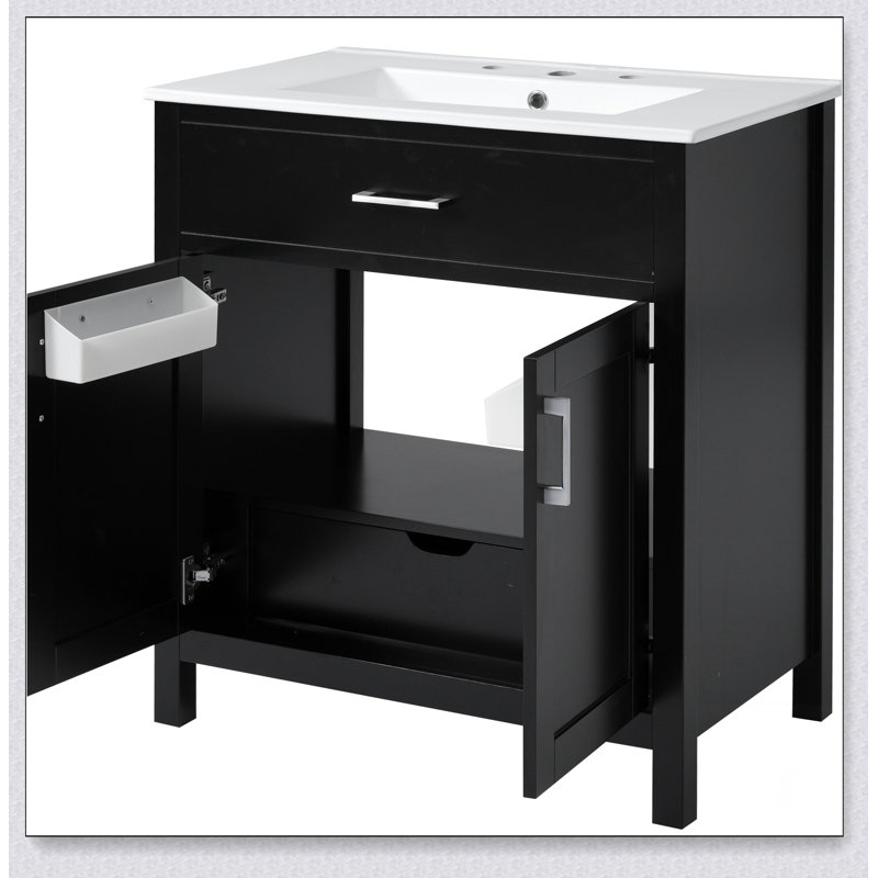 Meuble-lavabo de 30 pouces avec lavabo en céramique et beaucoup de rangement - le choix parfait pour les petites salles de bain