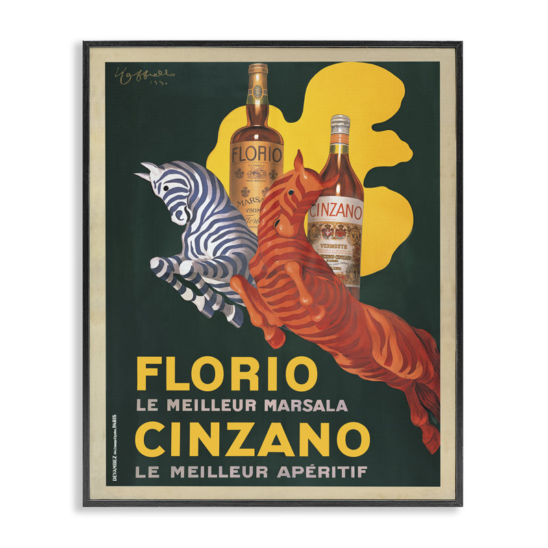 Liqueur antique et zèbres, estampe numérique, conception de Marcello Nizzoli, Giclée encadrée noir minuit, H 14 po x l 11 po