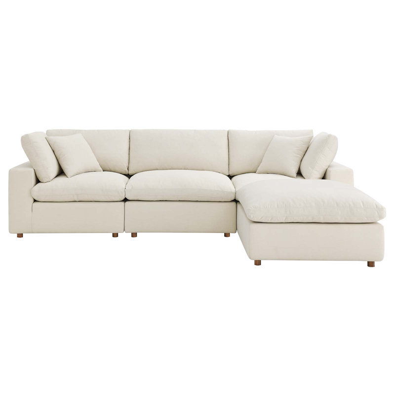 Commix Down Filled Overstuffed 4 Piece Sectional Sofa Set, Light Beige Polyester Blend