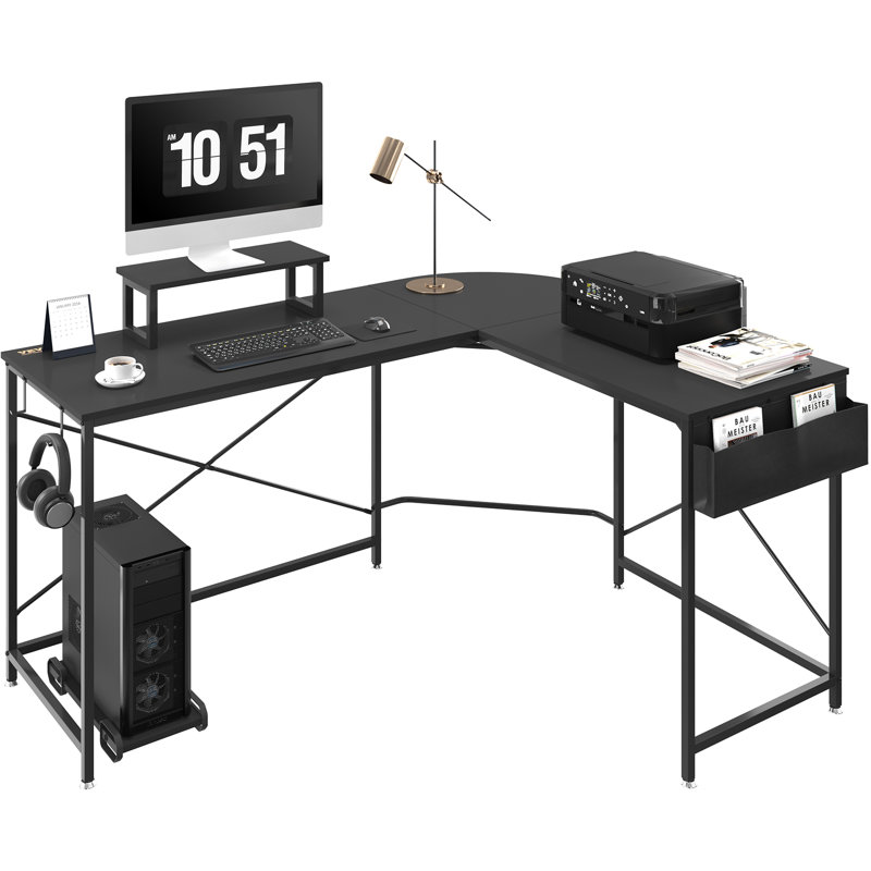 Lagail L-Shaped Metal Base Computer Desk, Black