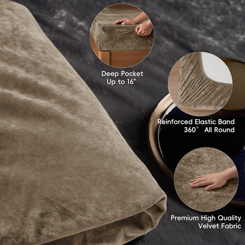 PHF Truly Velvet Fitted Sheet, Luxury Super Soft Cozy Fuzzy Fleece Bottom Sheet, Deep Pocket Up to 16",Strenghth Elastic Band, Suitable for Fall Winter Spring,No Pillowcases