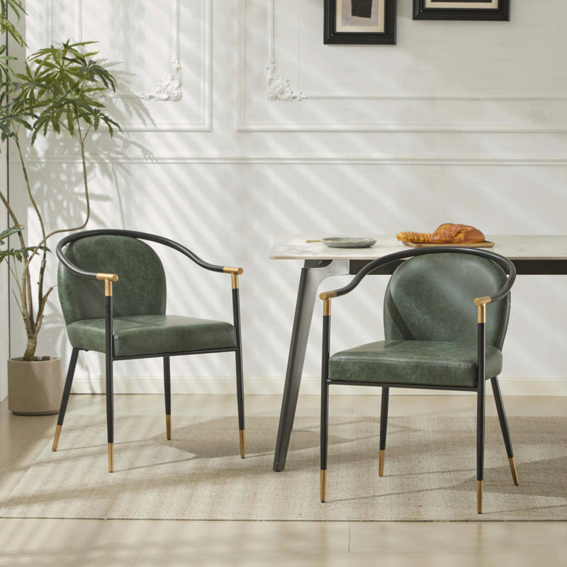 Chaise de salle à manger rembourrée moderne avec embouts noirs, ensemble de 2, Vert