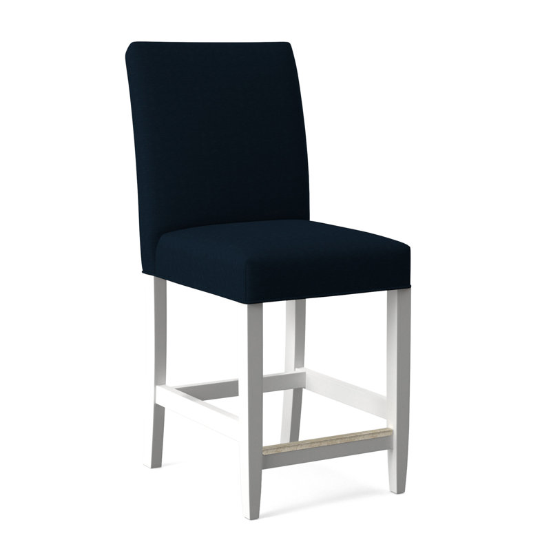 Manhattan Upholstered Stool with Solid Wood Frame, Navy Crypton Performance; 0822-61, Frost White Finish