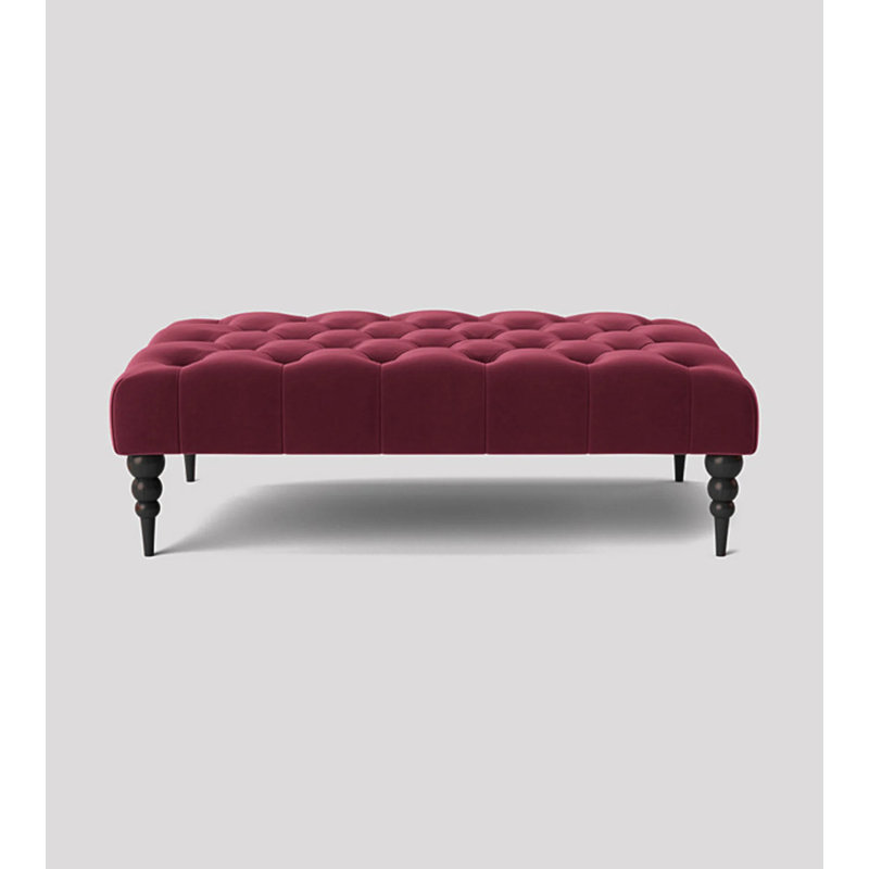Alyana Rectangle Ottoman Bench with Wooden Legs - Plush Velvet Chesterfield Upholstered Footstool, Claret Red