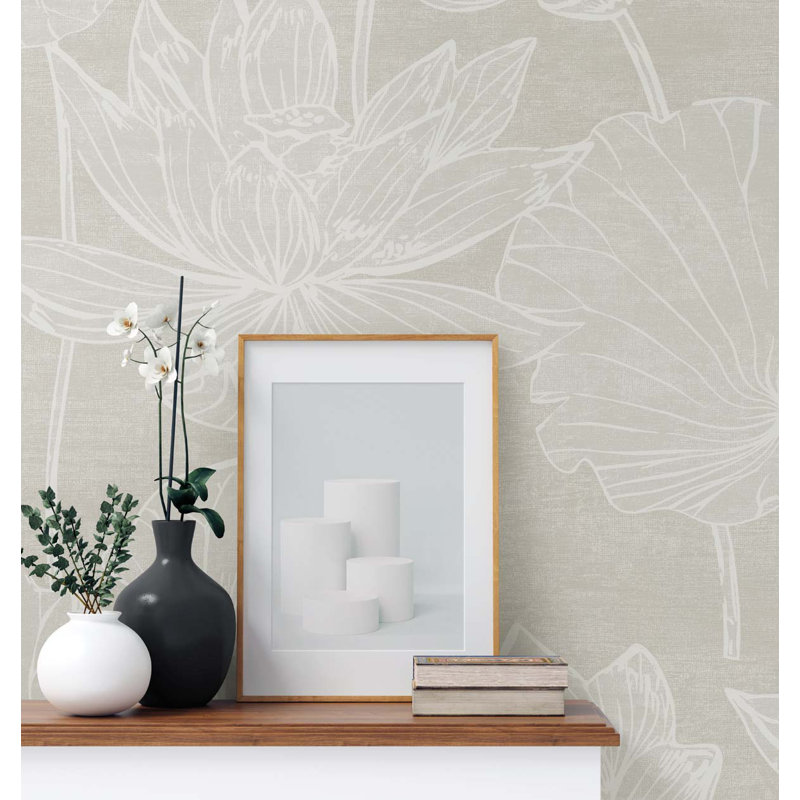 Rouleau de papier peint L 33 pi x l 20,9 po Lilies, Perle antique