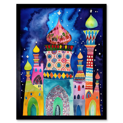 Mosque At Midnight Folk Art Artwork Framed Wall Art Print 9X7 Inch