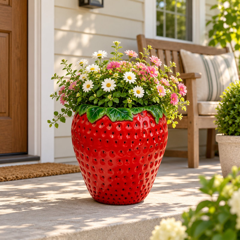 Pot de fleurs décoratif en forme de fraise pour la décoration extérieure