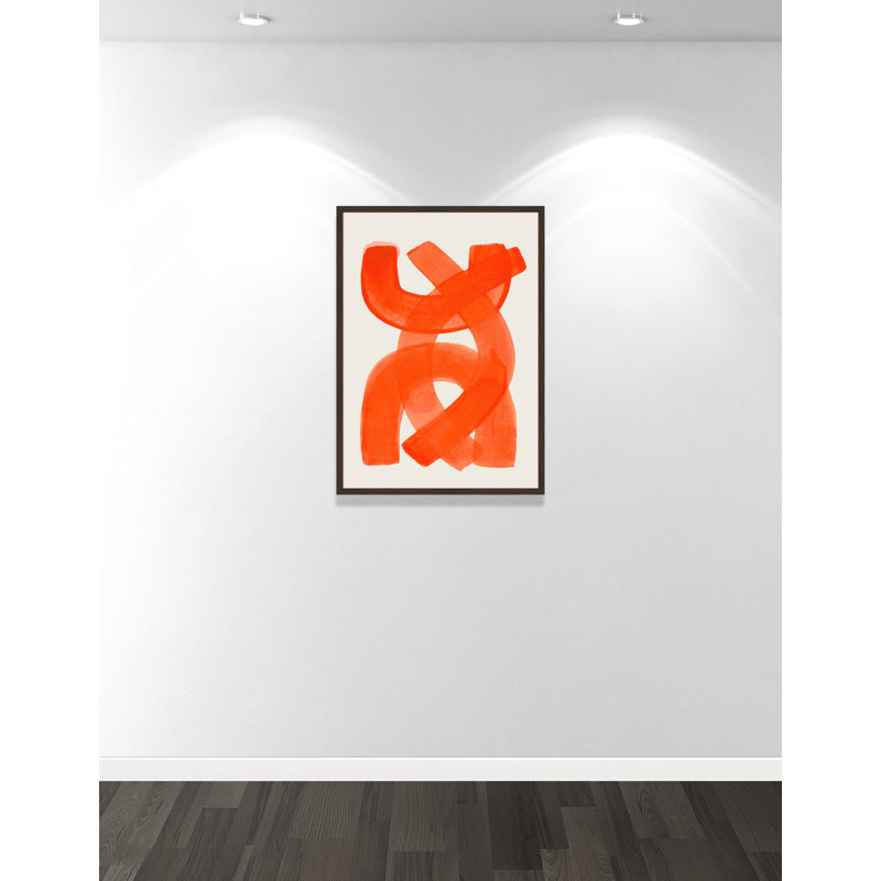«Orange Strokes Print» par Haniff, L 25,5 po x H 35,5 po, Framed Print, Grain de bois noyer