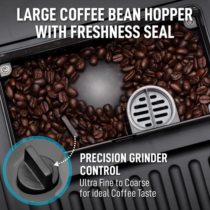Black and Copper Automatic Espresso Machine with Grinder and Steam Wand