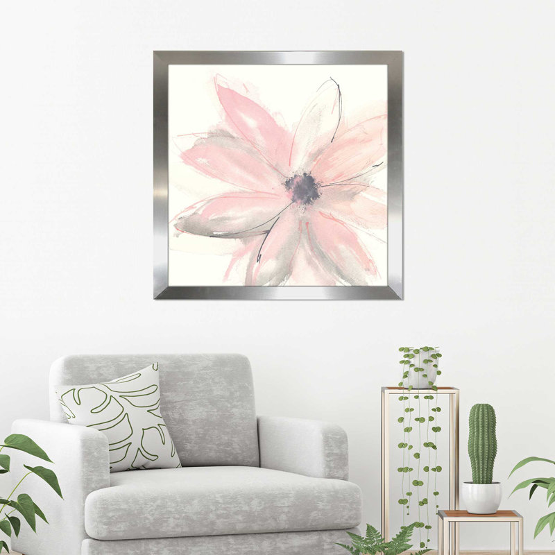 «Blush Clematis I», reproduction d'art sur toile, H 37,5 po x l 37,5 po x P 1 po, Encadrement argenté