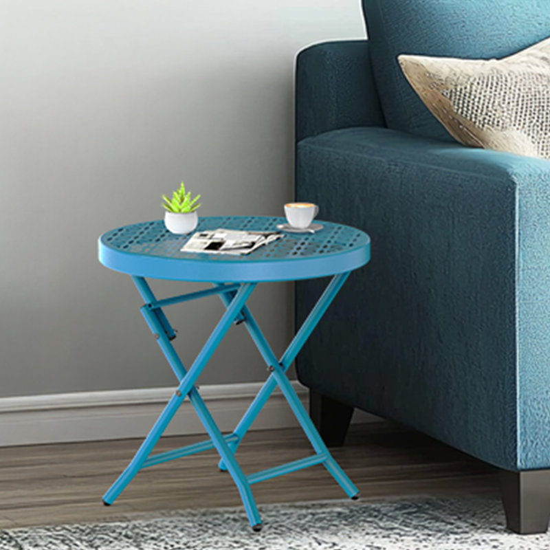 17,7 po Table d'appoint ronde pliante pour patio, Bleu