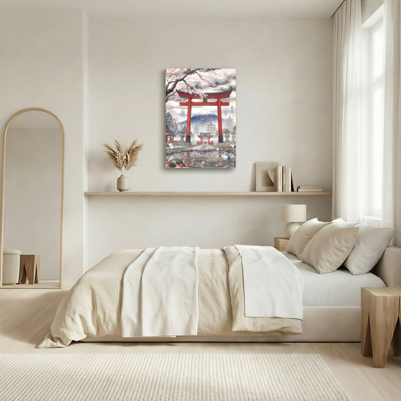 Ensemble de 1 tableau sur toile représentant un paysage japonais, 40"H x 28"W, Toile tendue