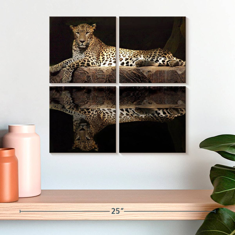 Leopard Water Reflection, 18" H x 18" W