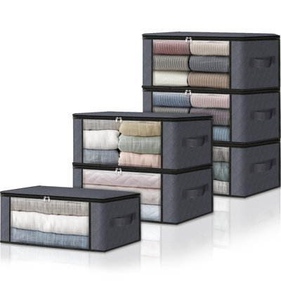 Paquet de 6 sacs de rangement pliables 35L grande fenêtre transparente poignées robustes
