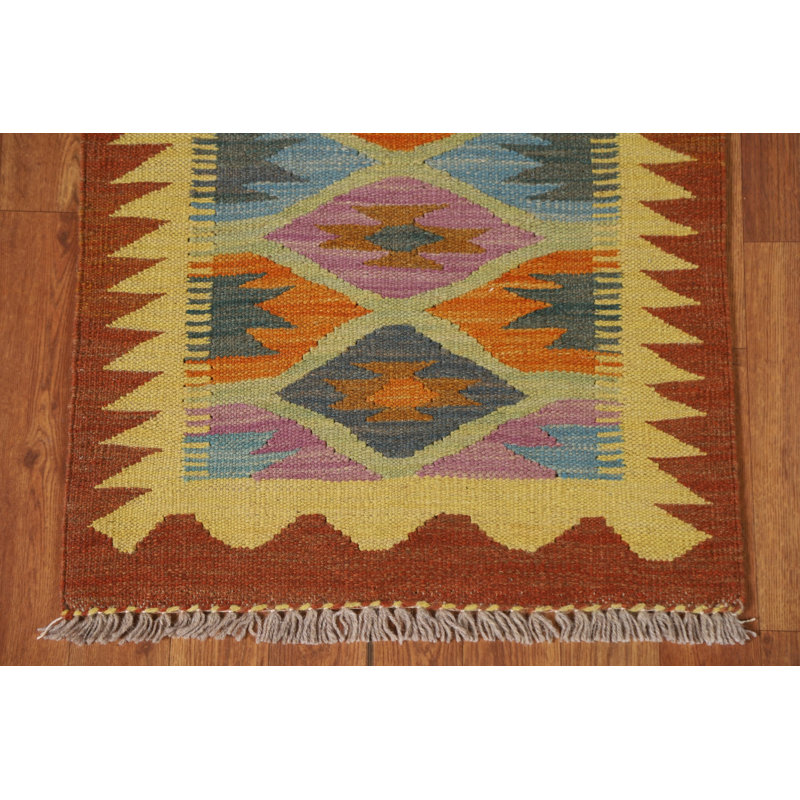 Tapis de couloir oriental réversible en laine Kilim 2x7