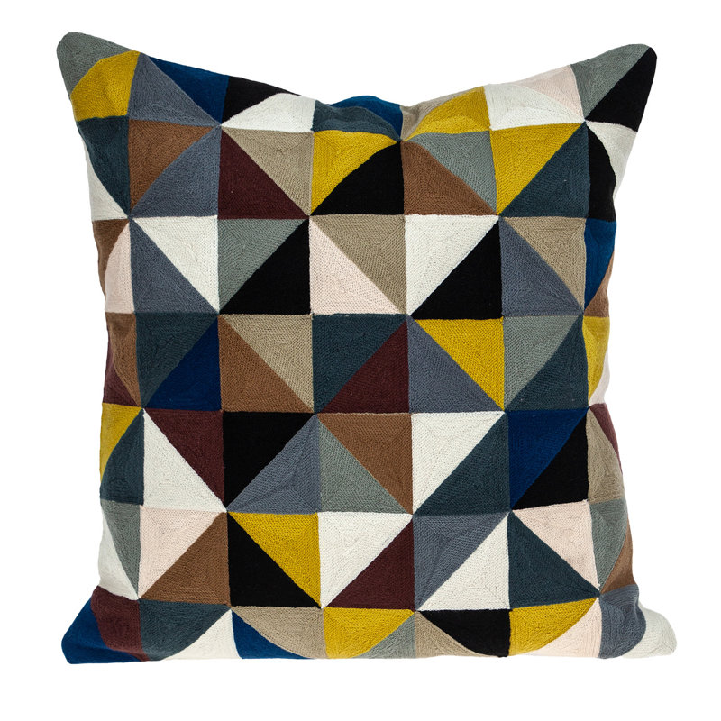 Coussin décoratif à fermeture à glissière géométrique 100% coton noir et jaune 20 po x 20 po
