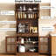 Armoire de cuisine 72 po en noyer avec portes en verre, tiroir et tablettes réglables - rangement pour bar à café-952792329