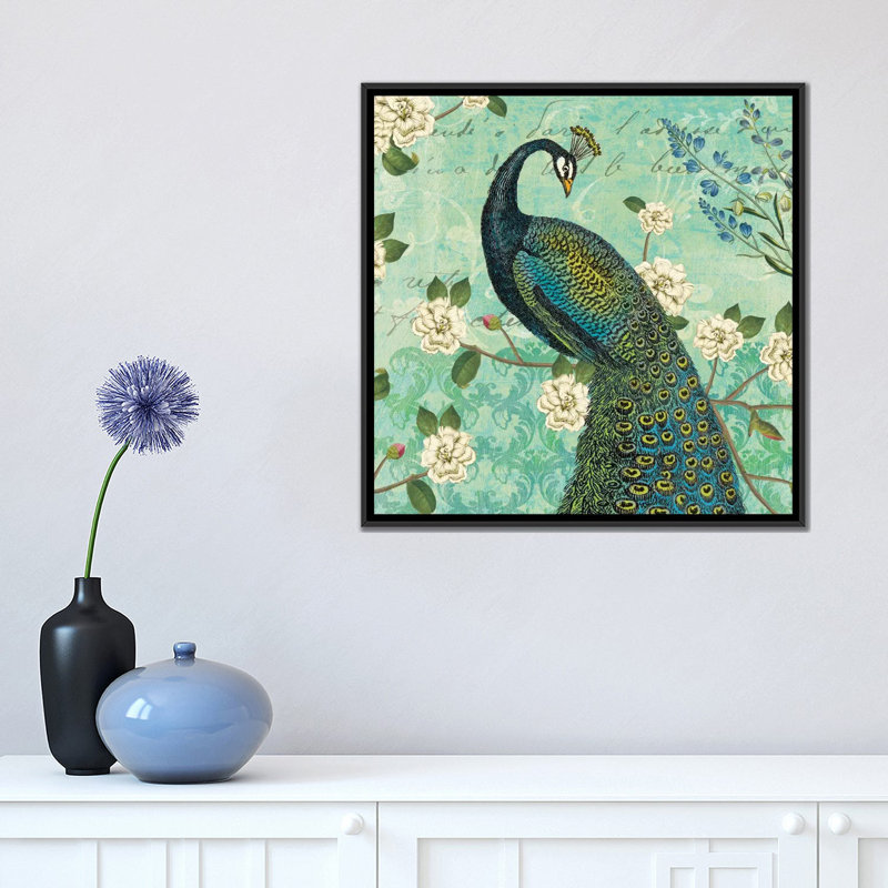 Peacock Arbor VI, impression sur toile tendue, H 18 po x l 18 po x P 1,5 po, Toile encadrée noire, Pas de tapis