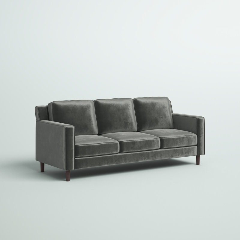 Canapé en velours à accoudoirs carrés de 77 po Ferranti, Velours gris velours