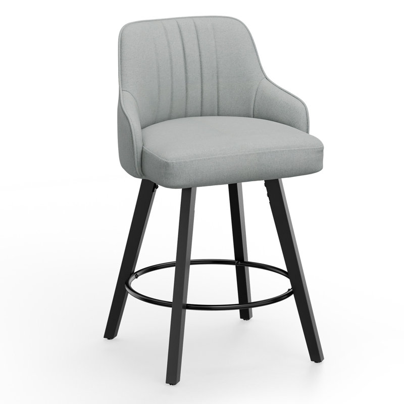 Modern Upholstered Swivel Bar Stool, Gray, 1