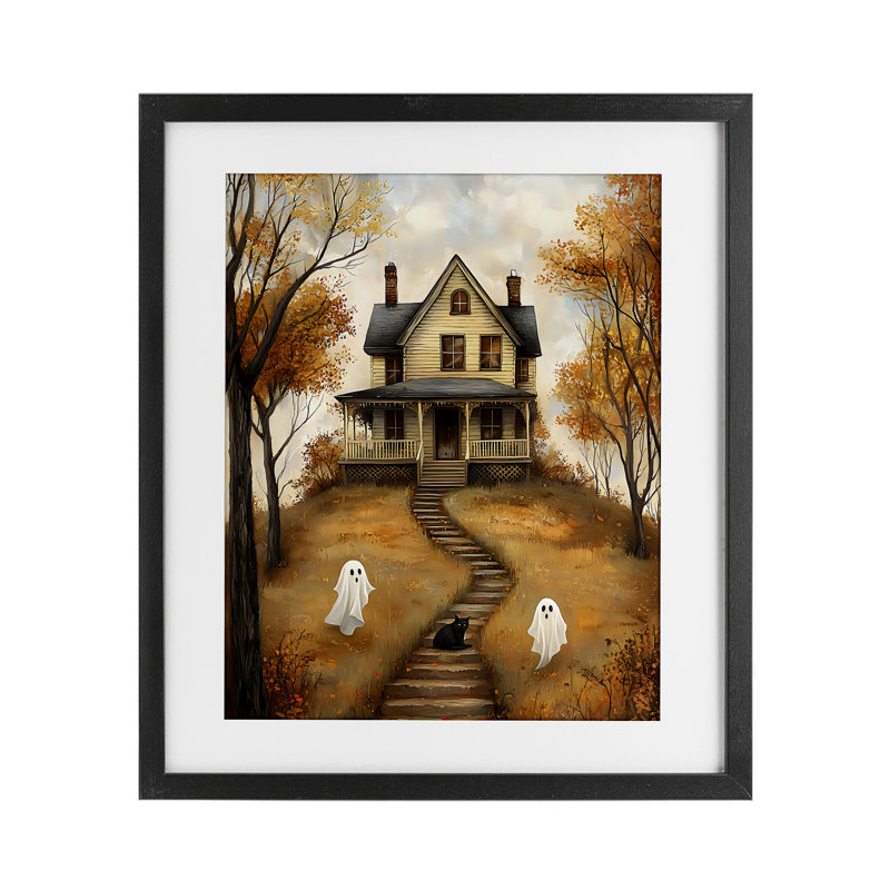 Cozy Halloween House, reproduction encadrée sous verre, design by Creative Studio, H 21 po x l 17 po, Cadre noir minuit