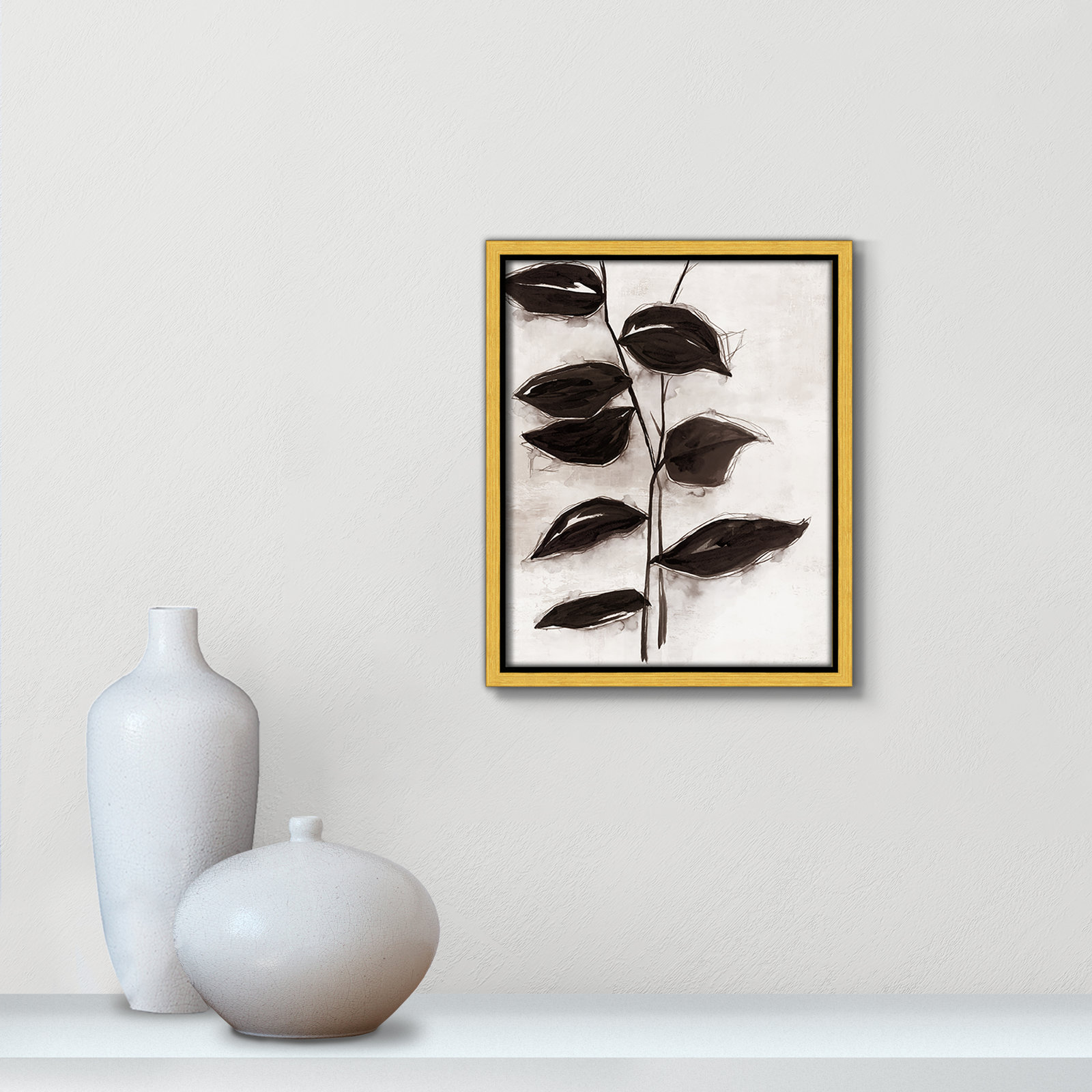 Leaves I by Eva Watts, 11.5" H x 9.5" W x 2" D, Gold Framed