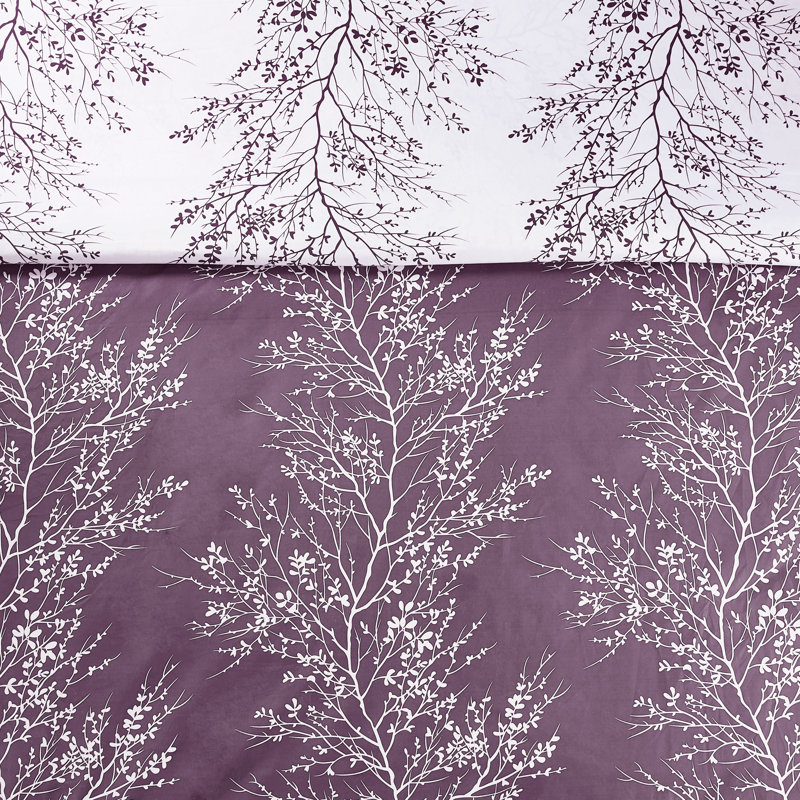 Ensemble d'édredon réversible Foliage, Lilas/blanc, Ensemble édredon pour taille de lit simple avec q