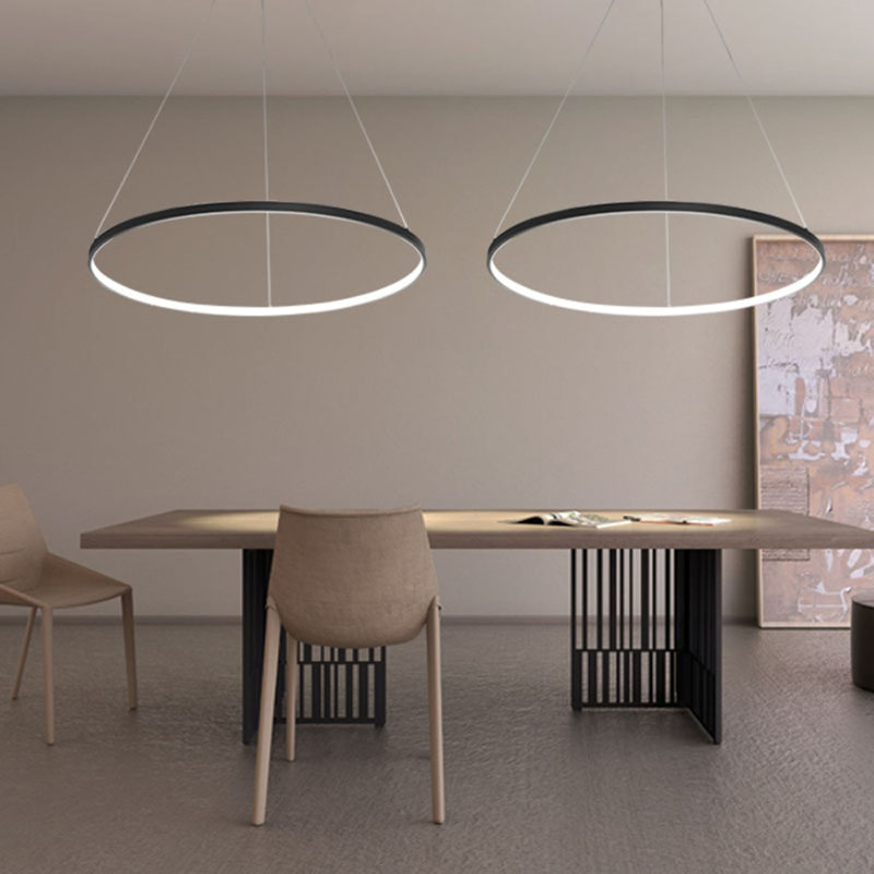Stockham 1-Light Unique Geometric LED Pendant Circle Ring Chandelier Remote Dimmable, Black, 0.8" H x 24" W X 24" D