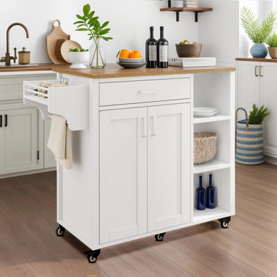 37" Kitchen Island Cart With Spice Rack, Mobile Storage Cart With Lockable Wheels & Wood To by Gracie Oaks