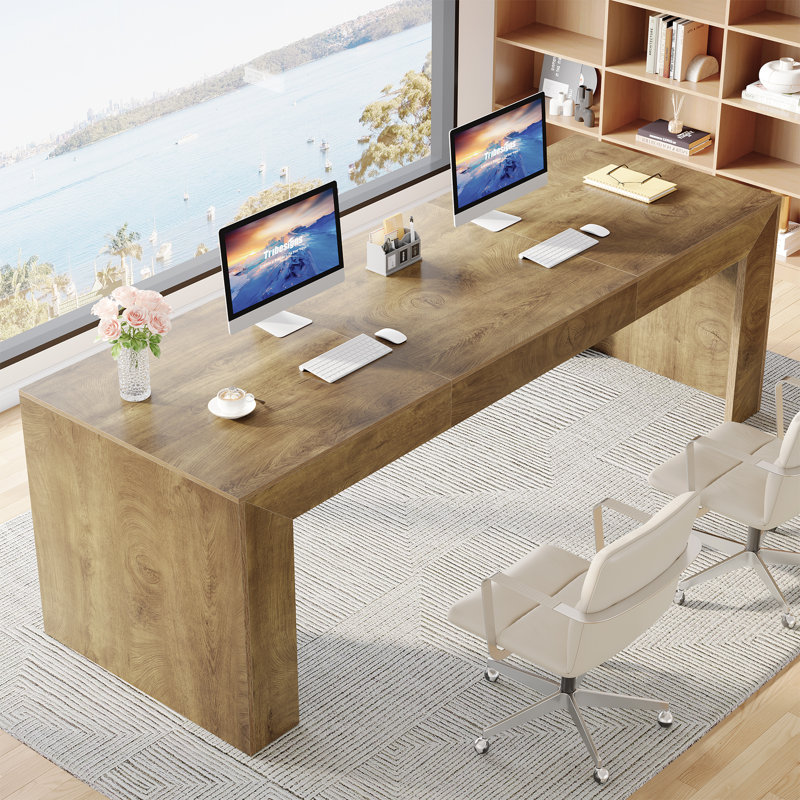 86.6-Inch Long Computer Desk, Brown