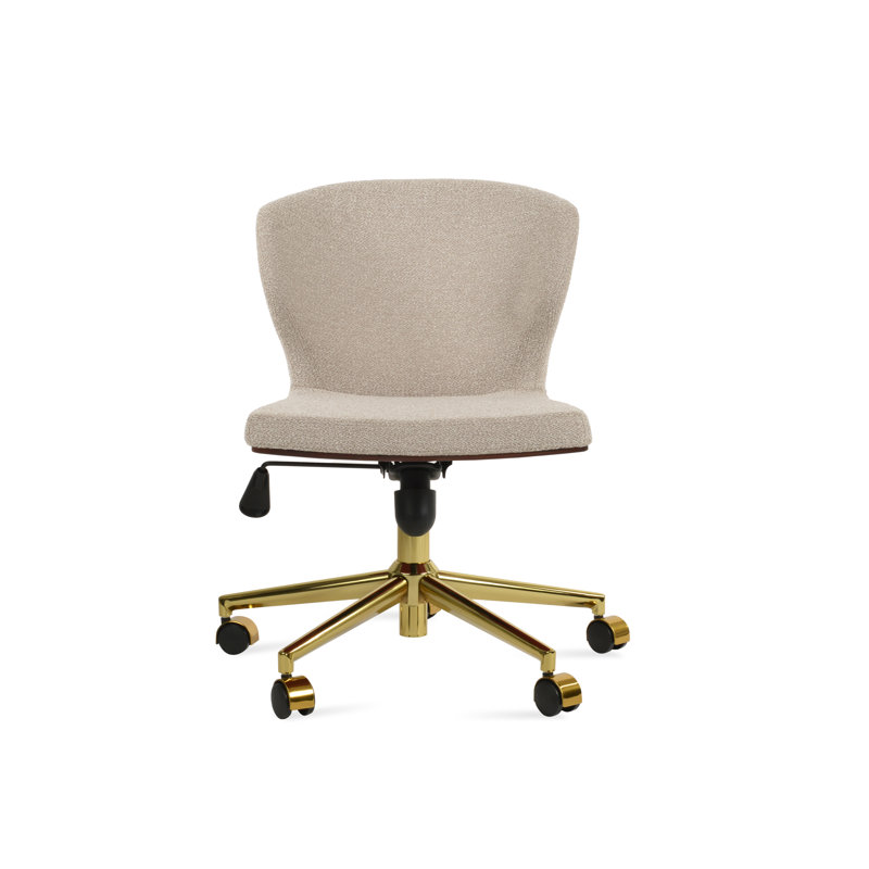 Chaise de bureau Amed Plus, Beige, Tissu, Doré