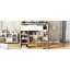 Lit mezzanine double en blanc et naturel, avec tablettes de rangement et bureau intégré, pratique et moderne - conçu avec des tablettes, une tringle à vêtements, un espace d'étude, une construction-1932524795