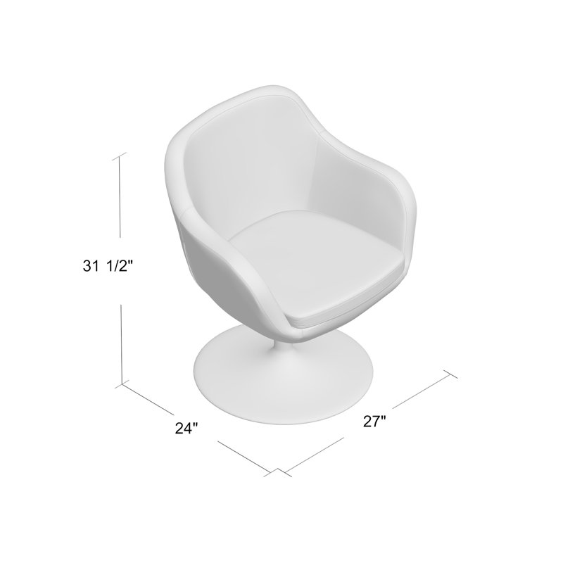 Caisson Modern Vegan Leather Upholstered Metal Swivel Armchair in White, White Faux Leather