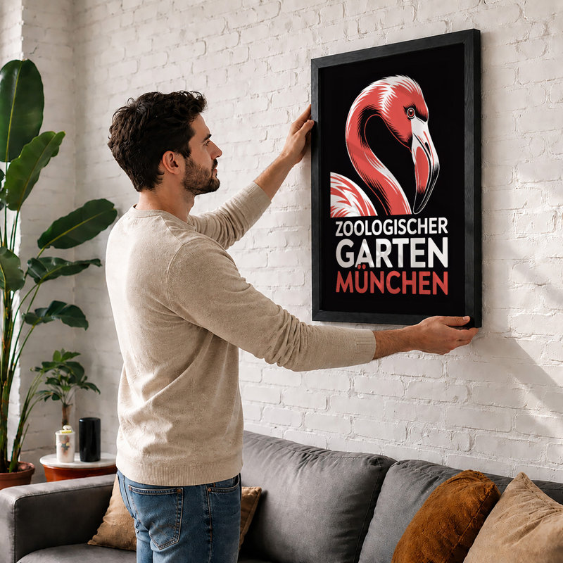 Flamingo Zoo Poster Art Deco - Print, Black, A3 - 42.0 x 29.7 cm