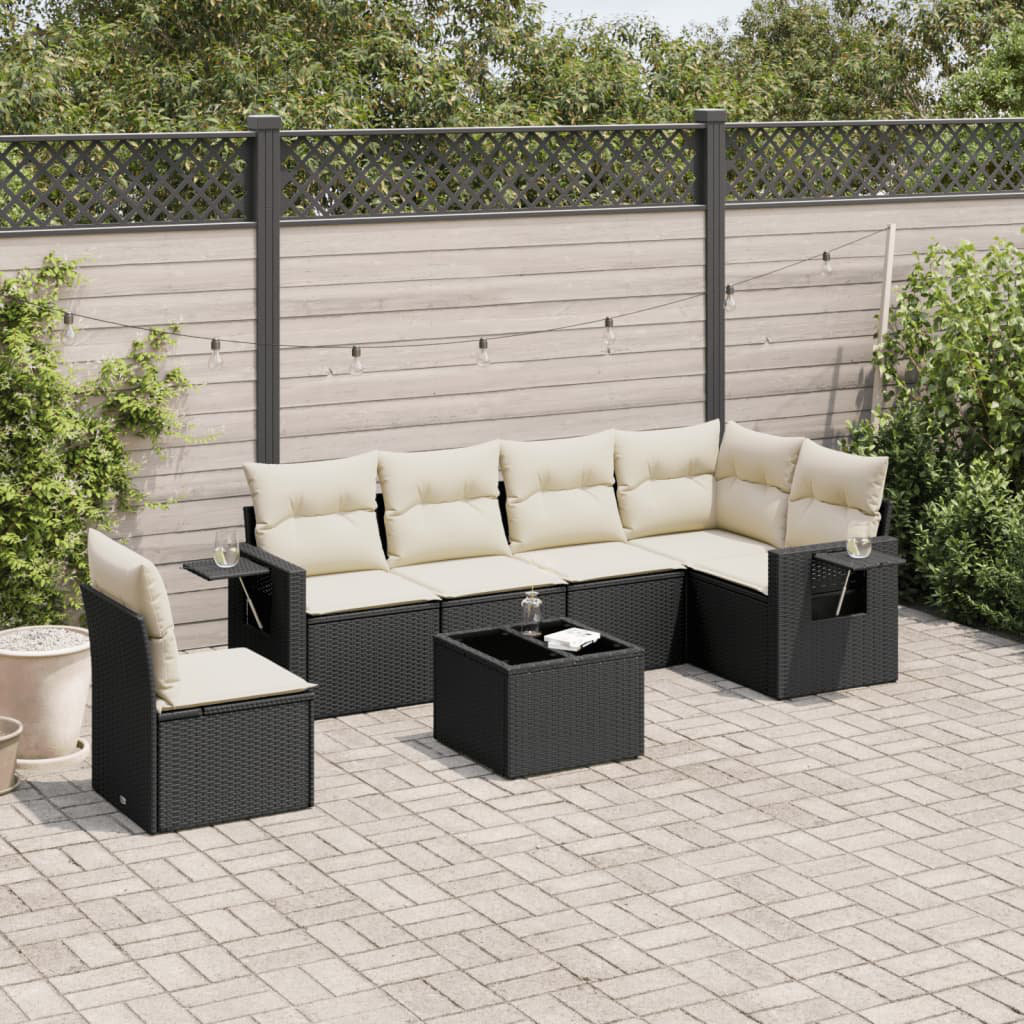 Vidaxl 7-Tlg. Garten-Sofagarnitur Mit Kissen Schwarz Poly Rattan