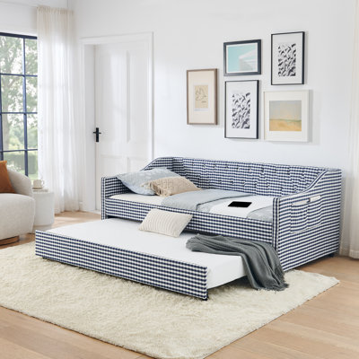 Lit de jour moderne, lit de jour convertible rembourré, canapé-lit polyvalent 3 en 1 avec lit gigogne escamotable et rangement latéral, parfait pour une vie compacte