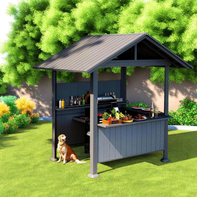 Premium Galvanized Steel Grill Gazebo With Storage, Modern Hardtop Design For Outdoor Entertaining