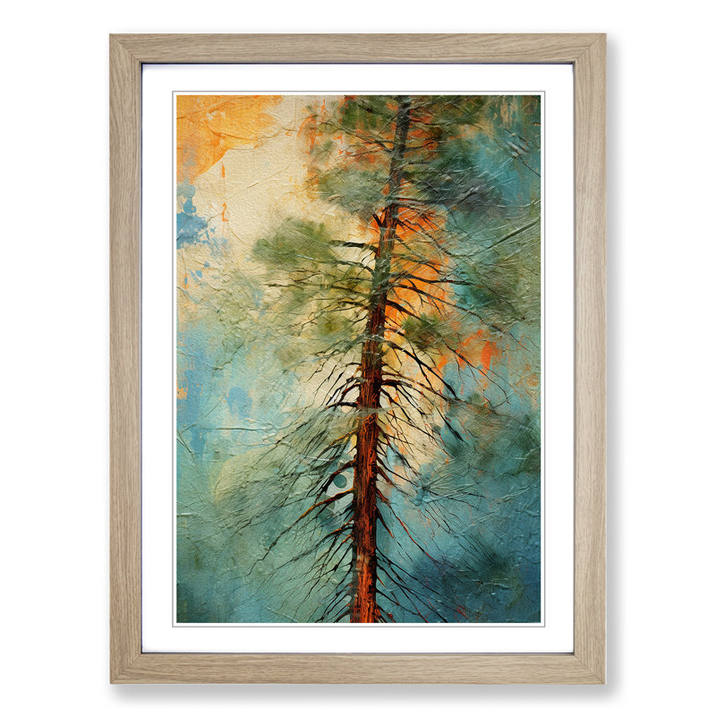 Pine Tree Abstract No.3 - Single Picture Frame Print on Wood, 46cm H x 34cm W x 2cm D, Oak Framed