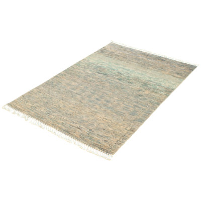 Tapis unique en laine noué à la main Rheanon nouvel âge de 4 pi 11 po x 7 pi 7 po turquoise