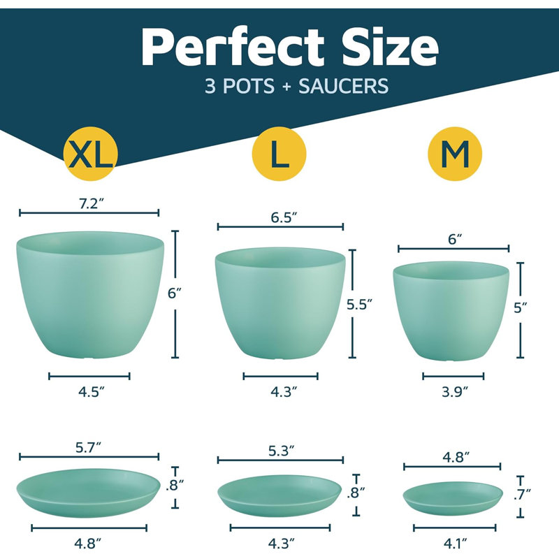 Pots à fleurs avec trous de drainage - Pots légers, durables et peu encombrants pour l'intérieur et l'extérieur - Fonctionnalité polyvalente, conception moderne simple, ensemble de 3 pots à fleurs en plastique